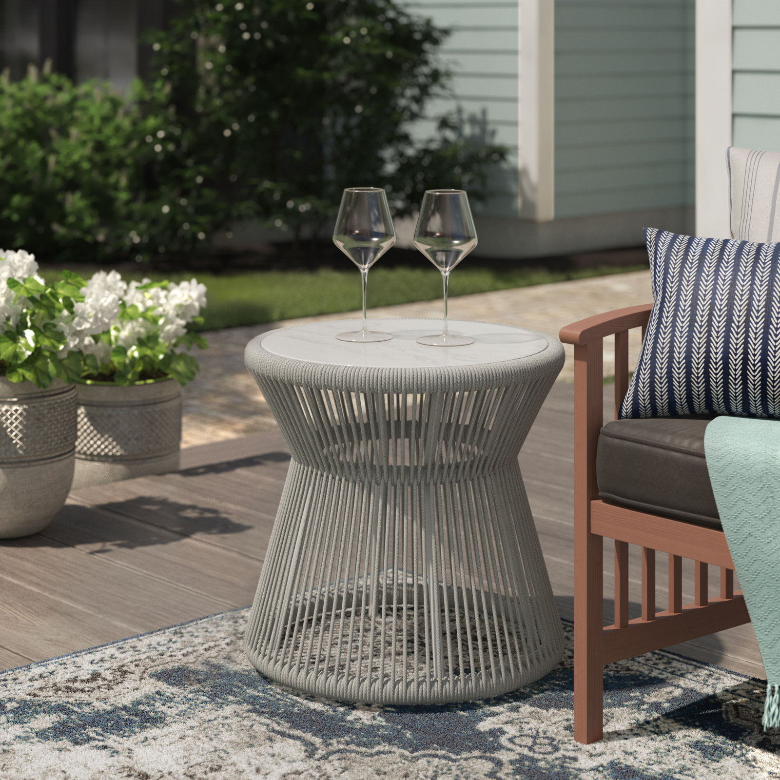 Renfri 20.28'' Stone Outdoor Side Table, Silver Gray
