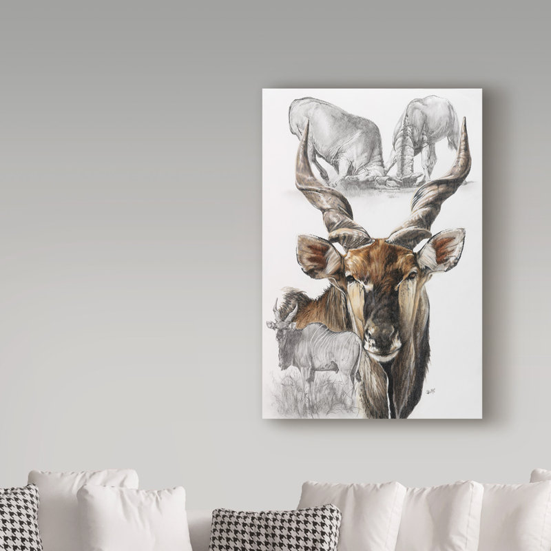 Giant Eland Portrait Framed Canvas Art in Brown and Gray