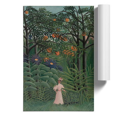 Woman Walking in an Exotic Forest by Henri Rousseau - Unframed Painting