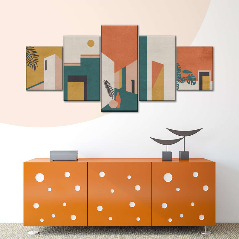 «Minimalist Abstract Desert Architecture», reproduction sur toile tendue de 5 pièces, H 42 po x l 92 po x P 1 po
