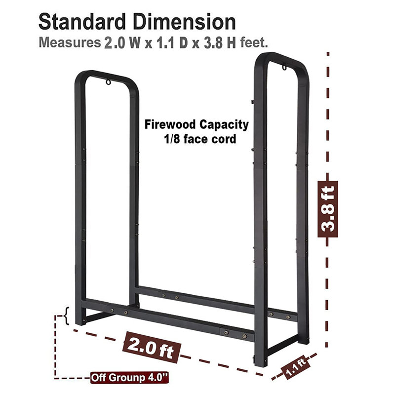2ft Heavy Duty Firewood Rack Stand, Matte Black Metal Log Holder for Indoor & Outdoor Fireplace