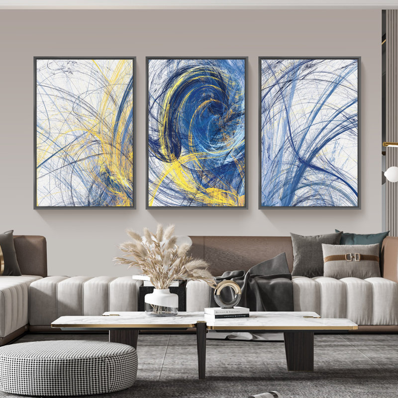«Abstract Lines Wall Art», ensemble de 3 reproductions encadrées sur toile, H 24,3 po x l 48,3 po x P 1,65 po, Noir