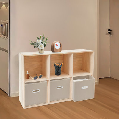 Modern Floor-Standing Solid Wood Display Shelf, 35.43" W Versatile 6-Cube Bookcase with Mortise & Tenon Joints