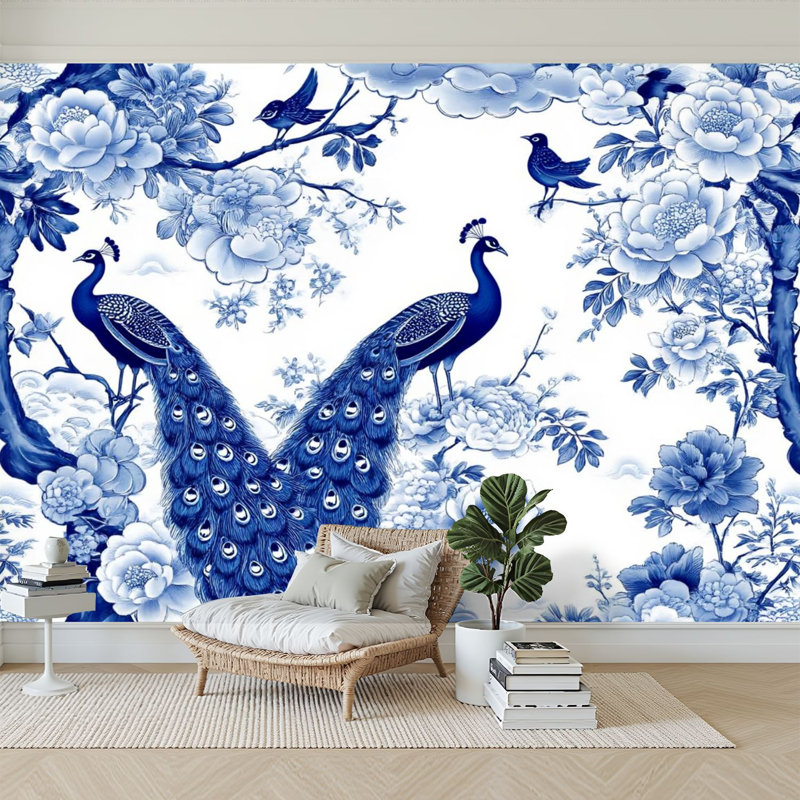 Papier peint adhésif auto-adhésif moderne pour la chambre à coucher Peler et coller l 96 po x H 69 po - bleu