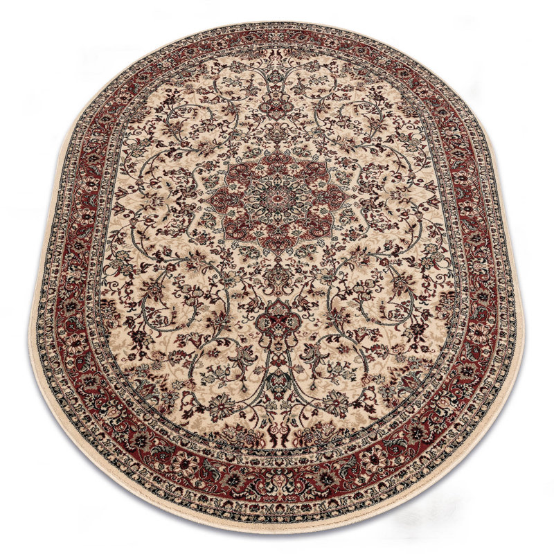 Dhrampla Oriental Wool Area Rug, Oval 200 x 300cm, Beige/Red