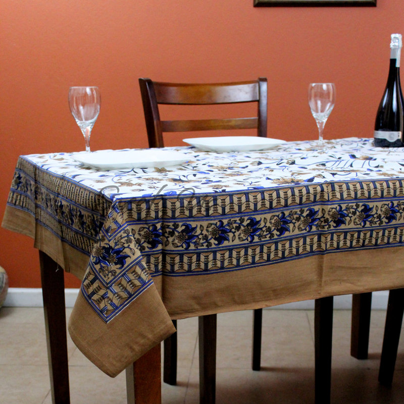 Nappe 100% coton Floral, H 90 po x l 106 po, Brun