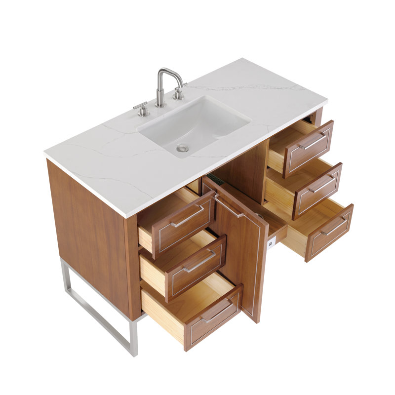 Markham 48'' W Single Vanity, Carara Marble, Walnut, Satin Brass
