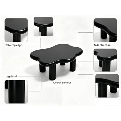 40-inch cloud-shaped coffee table with 4 round table legs, suitable for living rooms, black