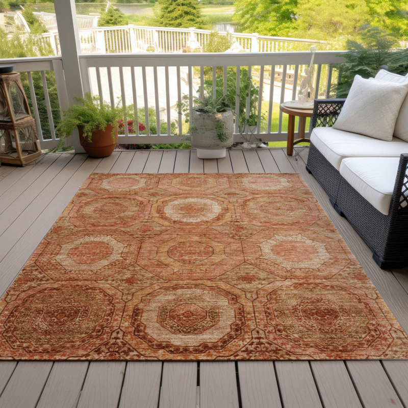 Machine Washable Indoor/Outdoor Xhevrie Terracotta Rug, Rectangle 2'6" x 3'10"