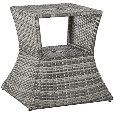 Table d'appoint d'extérieur en osier de rotin avec trou pour parasol