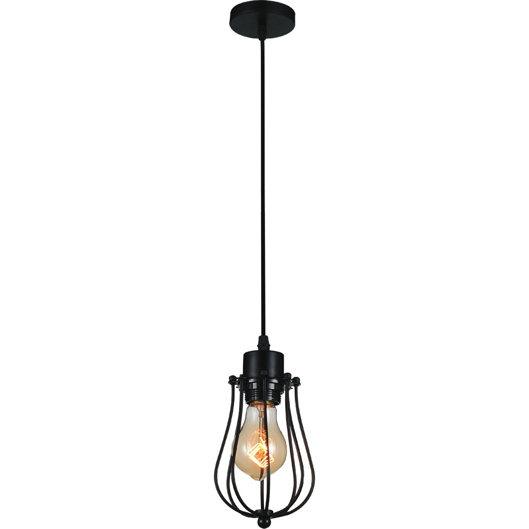 Adjustable Mini Pendant – Black Single-Light Cage Fixture for Kitchen or Dining Williston Forge