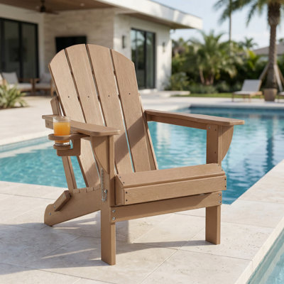 Mallette Adirondack Wood Texture HDPE Foldable Chair Pit Chair with Cup Holder