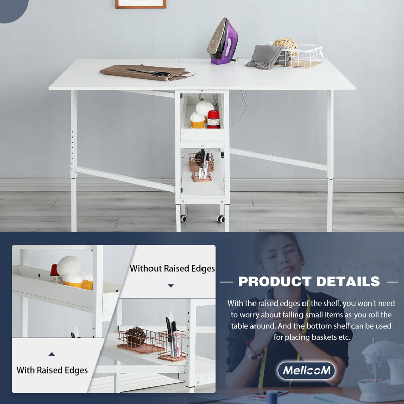 58 x 36 Height Adjustable Foldable Craft Table with Wheels