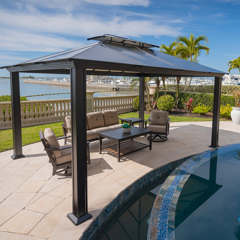 Santa Monica Aluminum Patio Gazebo with Mosquito Netting, 12 ft x 16 ft