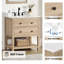 Meuble-lavabo simple 30 po avec comptoir en quartz de Carrare blanc, évier et dosseret, chêne clair, pré-assemblé Encino-561319806-561319779
