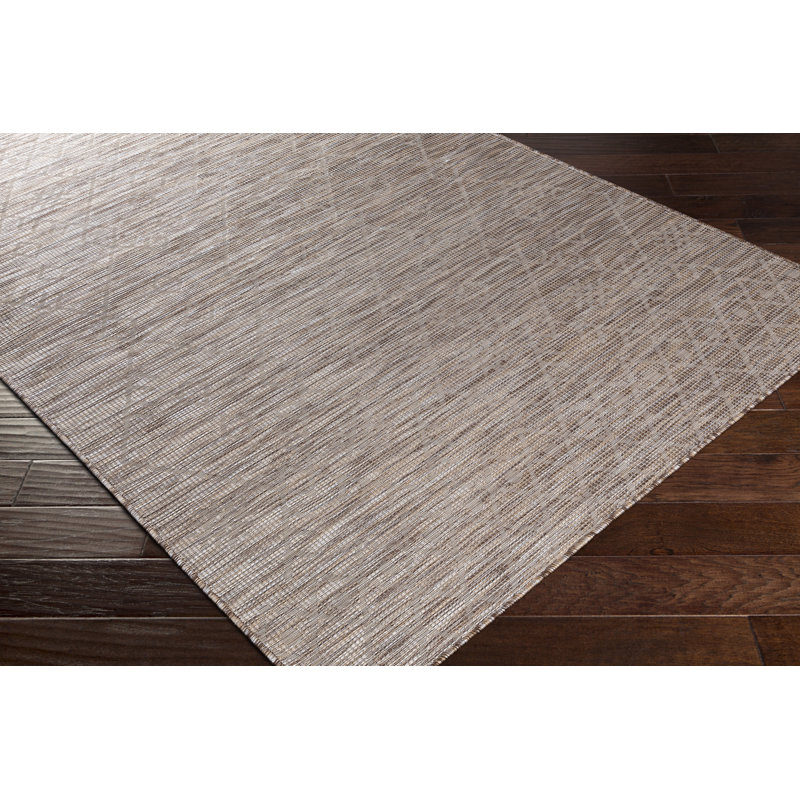 Tapis intérieur / extérieur brun à motif géométrique Isaha, Rectangle 2 pi 7 po x 4 pi