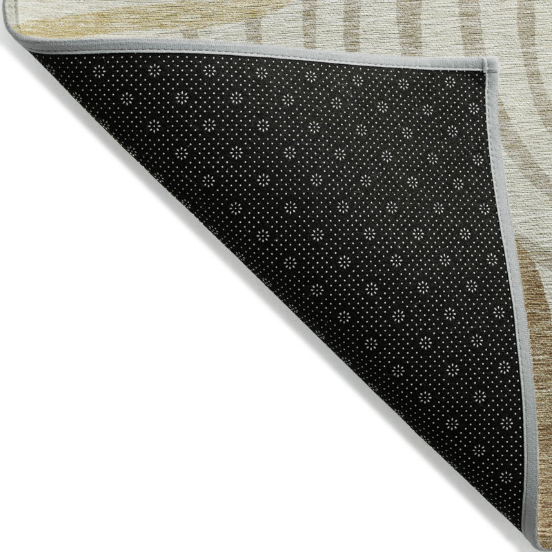 Tapis intérieur lavable abstrait ivoire doré 3 pi x 5 pi