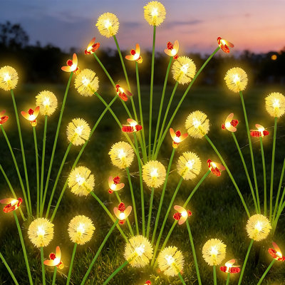 2026 Upgraded 3-Layered Solar Swaying Lights 6 Pack 48 LED – Dandelion & Bee Design, 2 Modes (Steady/Twinkle), IP65 Waterproof For Garden Yard Pathway Patio Decor
