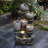 3-Tier Gray Pots on Stacked Rocks 2.5-Feet Tall Outdoor Polyresin Fountain with Lights and Gray Side Planter