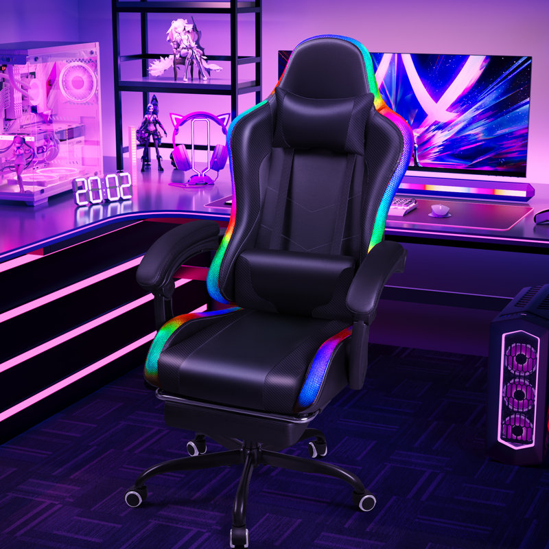 Homall Ergonomic Gaming Chair with Massage, RGB LED Lights and Footrest, Black