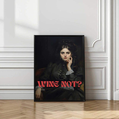 Reproduction d'art encadrée - «Vintage Portrait Wine Not Wall Art Print»
