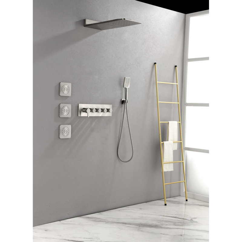 Douche murale en nickel brossé avec 3 jets pour le corps et douche à main, expérience d'eau naturelle, pour une utilisation à long terme