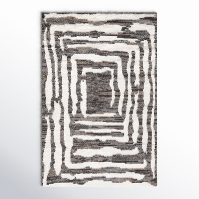 Kass Abstract Hand-Knotted Wool Area Rug in Ivory/Charcoal