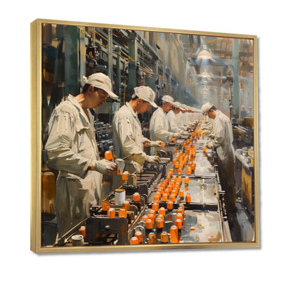 'Orange White Assembly Line Factories II - Factories Wall Art Print
