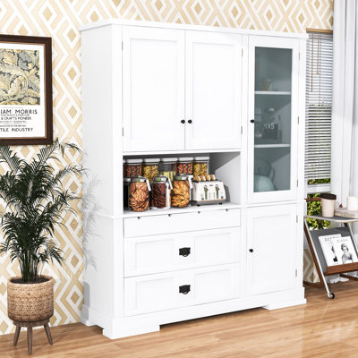 Tall Pantry Cabinet with Hutch, 2 Drawers, Adjustable Shelves and Microwave Workstation by Lark Manor