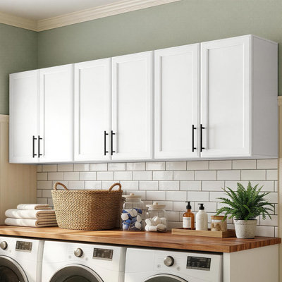 71"W Shaker-Style Wall Cabinets Set for Laundry Room, Kitchen Room