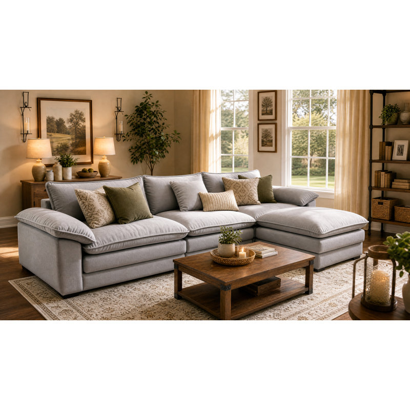 Canapé d'angle modulaire en L de 280 cm (110 po), recouvert de tissu, avec méridienne, grand canapé d'angle profond pour salon, gris pâle