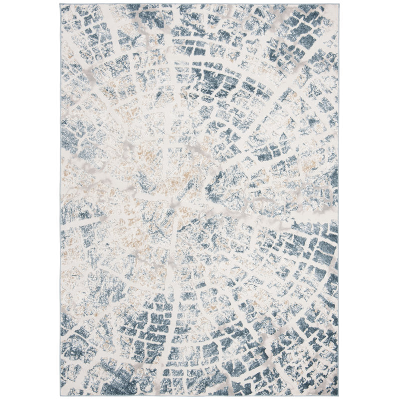 Tapis crème / bleu sarcelle, Rectangle 5 pi 3 po x 7 pi 6 po