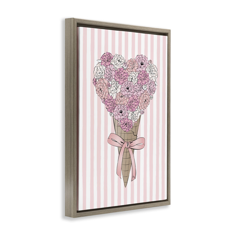 Toile flottante encadrée avec bouquet de fleurs et crème glacée grise par Martina Pavlova, Cadre flottant orme Montalcino