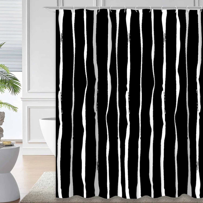Ink Seamless Border Strips Drawn White Shower Curtain with 12 Hooks, 72" L x 72" W