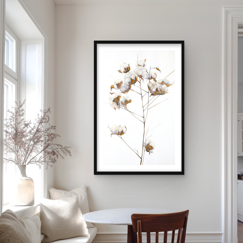 Branches de coton - impression de chambre à coucher scandinave, Blanc, brun, Noir