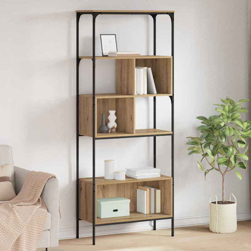188.5cm H x 76cm W Metal Bookcase, Artisan Oak