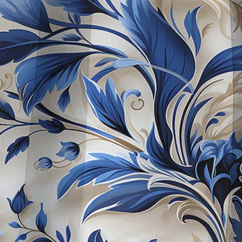 Cobalt Blue Acanthus Leaves Victorian Pattern I Blackout Single Curtain Panel, 52" W x 63" L