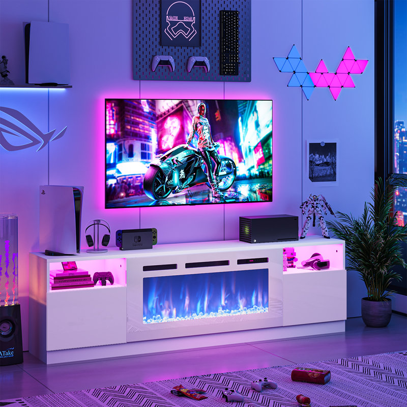 70" Fireplace Tv Stand With 36" Electric Fireplace, Led Lighted Entertainment Center, Media Console Table, Storage Cabinet For Tvs Up To 80"