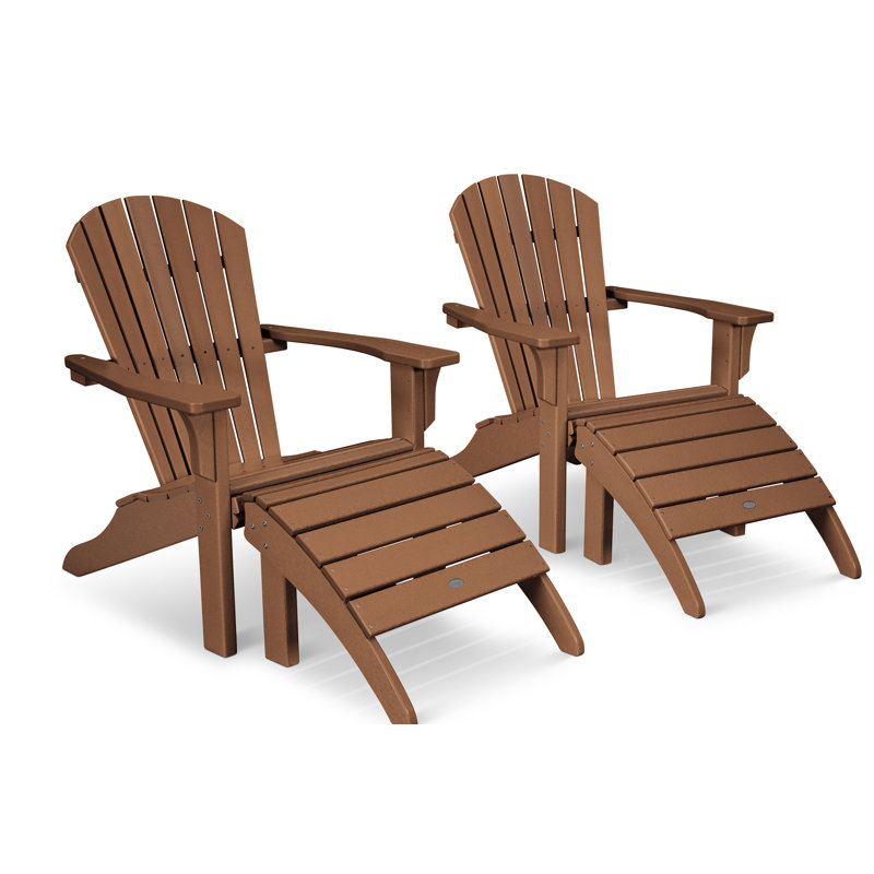 POLYWOOD Seashell Adirondack Set with Ottomans, Teak