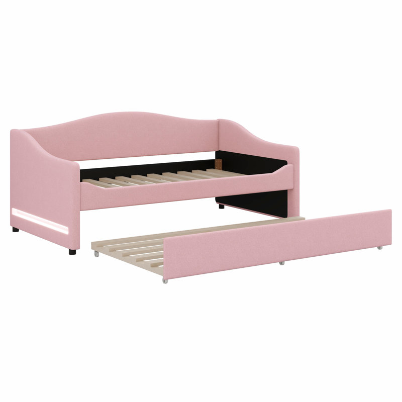 Upholstered Daybed With Light And Trundle, Twin, Pink