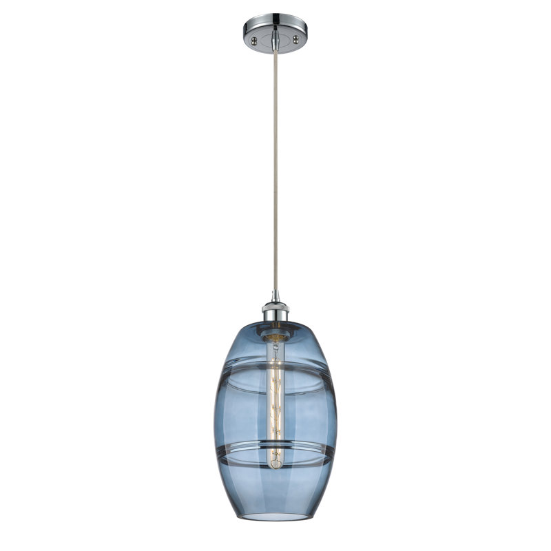 Luminaire suspendu 1 lumière Absalat, H 9,88 po x l 8 po x P 8 po, Chrome poli, Bleu princesse