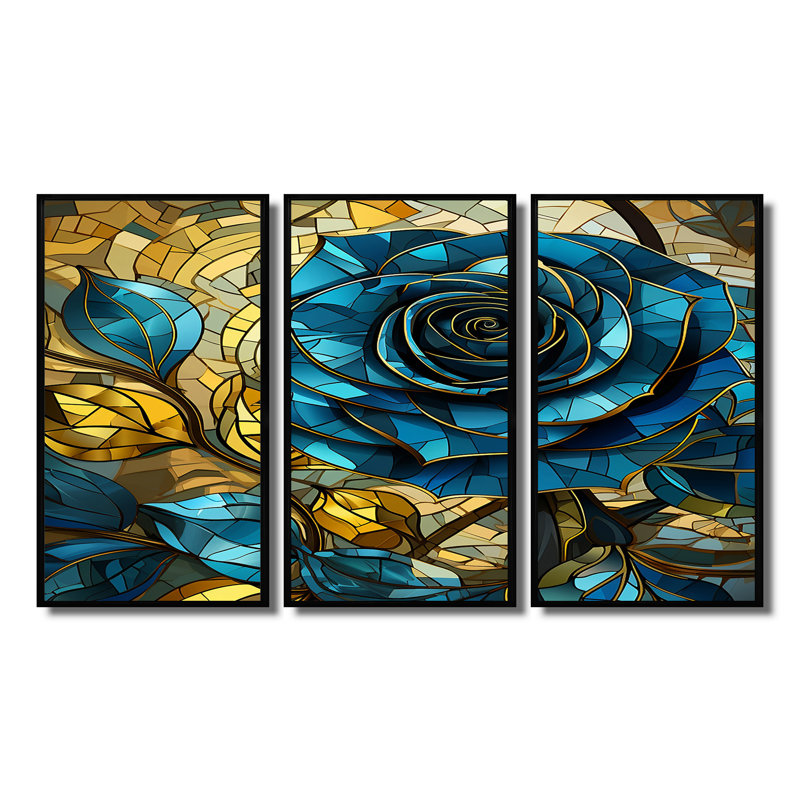 Baylor - ensemble de décorations murales roses, Cadre flottant noir, H 32 po x l 48 po x P 1 po