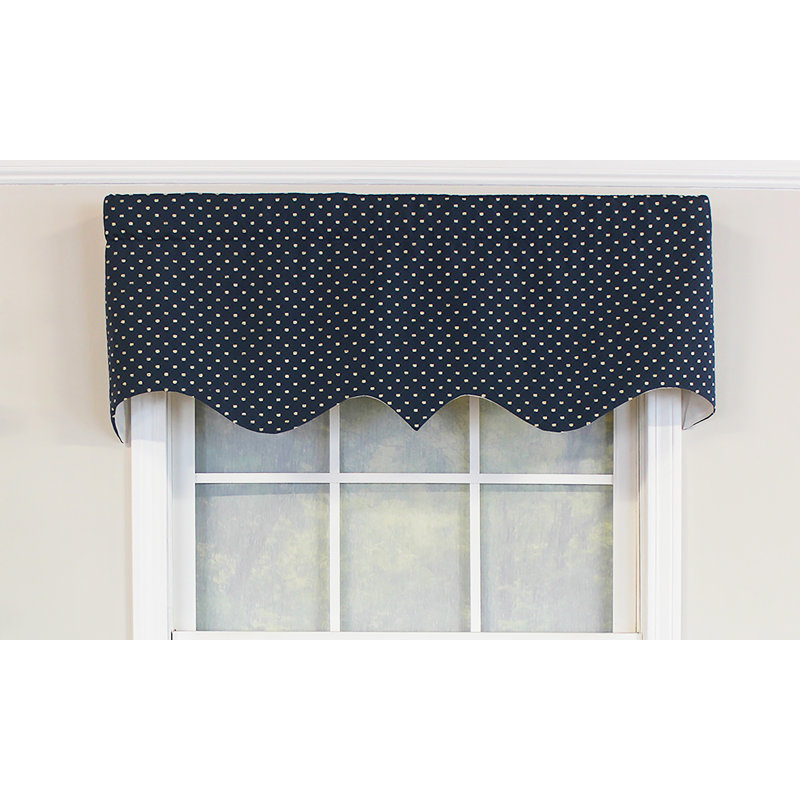 Cotton Blend Checkered Scalloped Window Valance, Navy