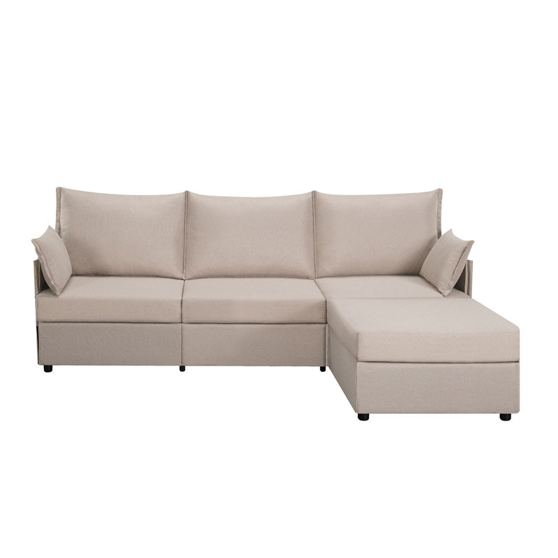 93.7” Sectional Sofa with ottoman, Beige Polyester Blend