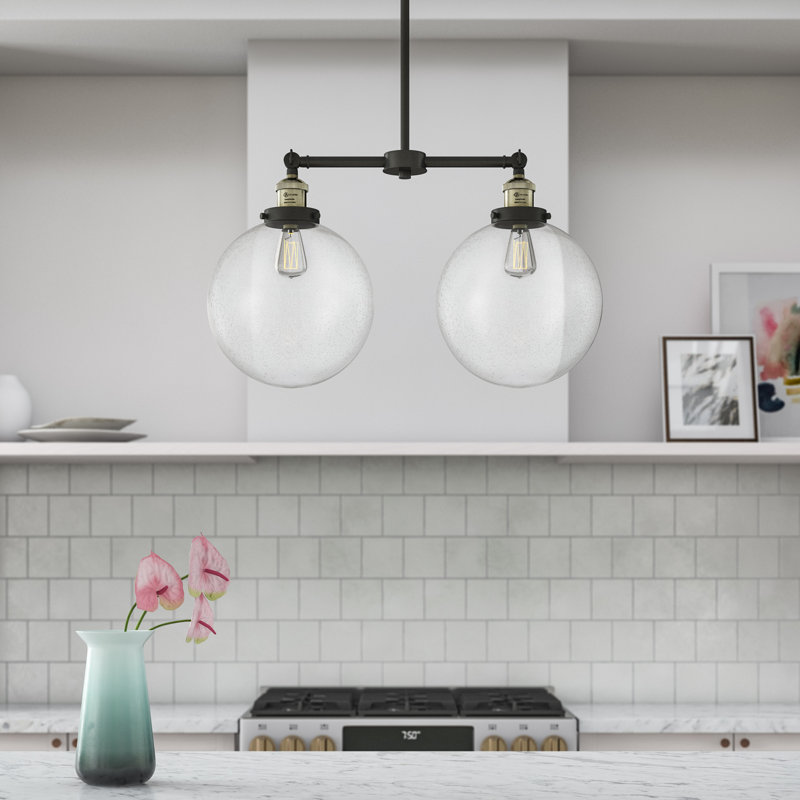 2 - Light Kitchen Island Pendant, Antique Brass, Seedy