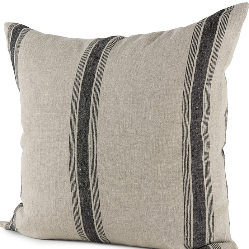 Housse de coussin à rayures beige et noire