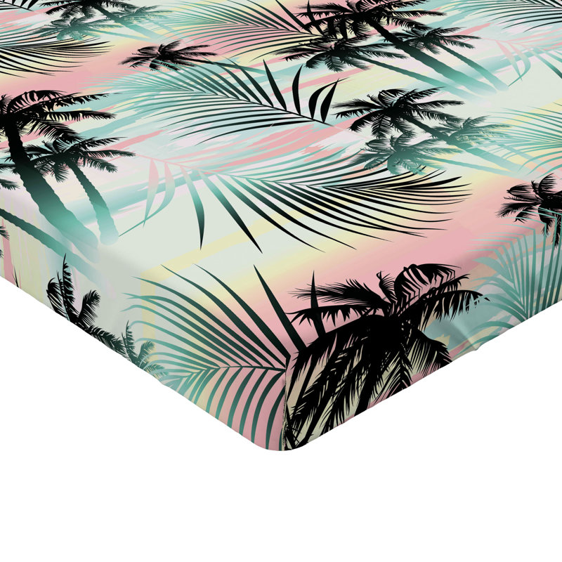 Drap-housse Ambesonne, paquet de 2, Bleu / rose / floral noir, Drap-housse de taille double