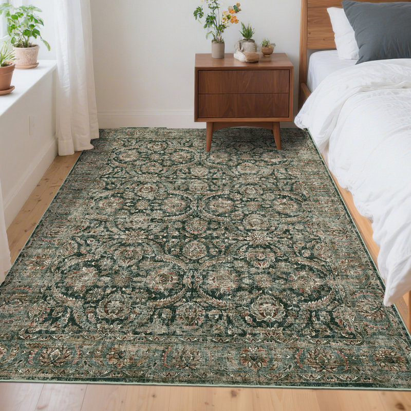 Tapis lavable rétro pour chambre à coucher, salon, salle à manger, Noir, Rectangle 5 pi x 7 pi