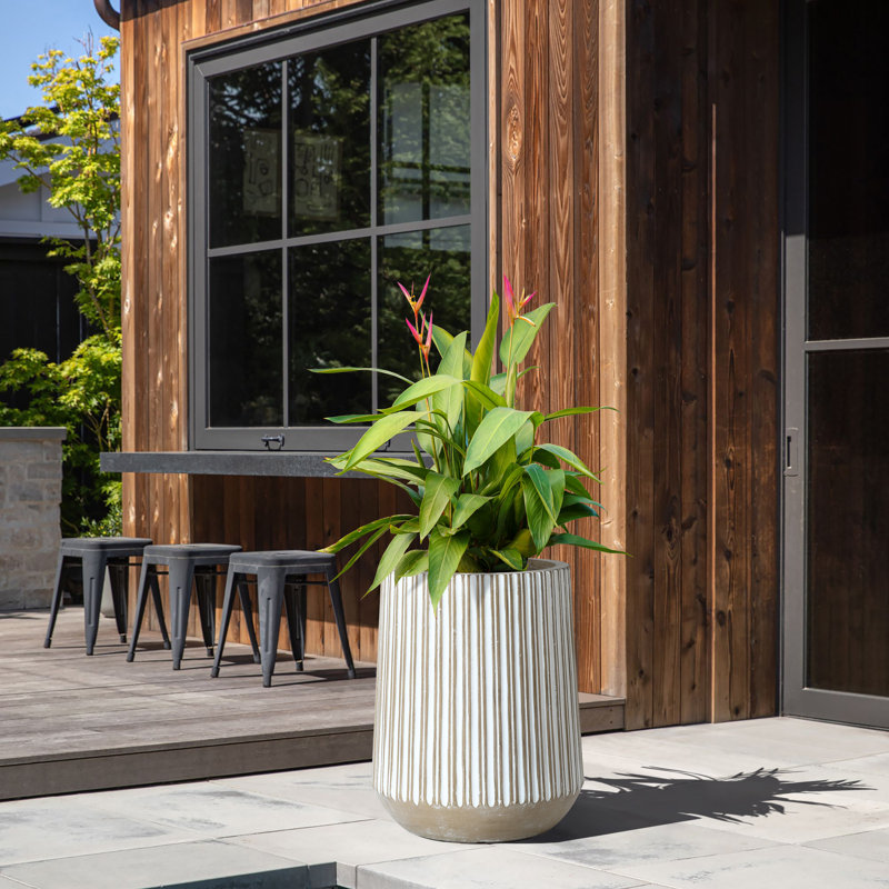 Jarmall Modern Round Pot Planter, Brown and White Striped Handmade Tall Pot Planter, 16.10" H x 12.60" W x 12.60" D