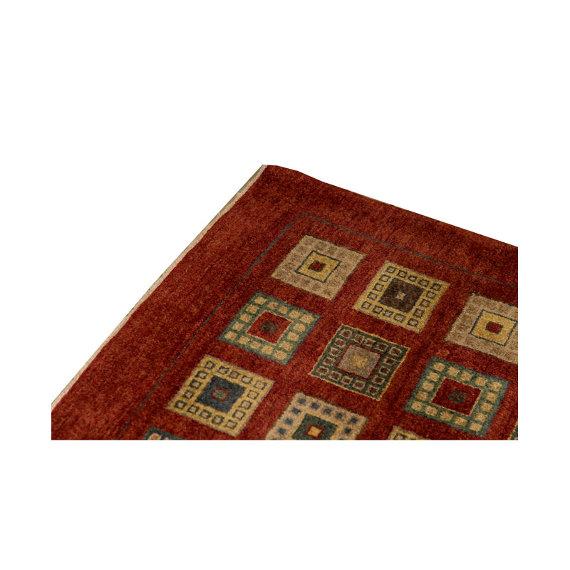 Zarbof Wool Geometric Area Rug in Red